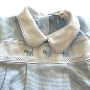 Kissy Kissy (3-6M) Pima Cotton Blue Stripe Embroidered Puppy Dog Playsuit